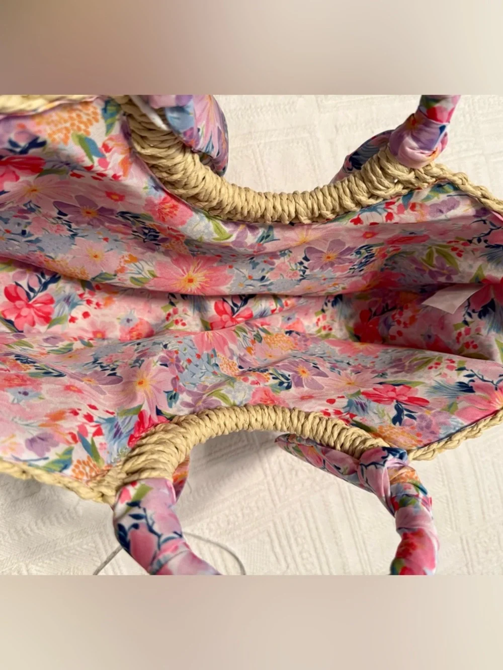 Tote - straw - scarf wrapped handles - small 15.5x3x8. Cute & perfect New NWT - Picture 6 of 12